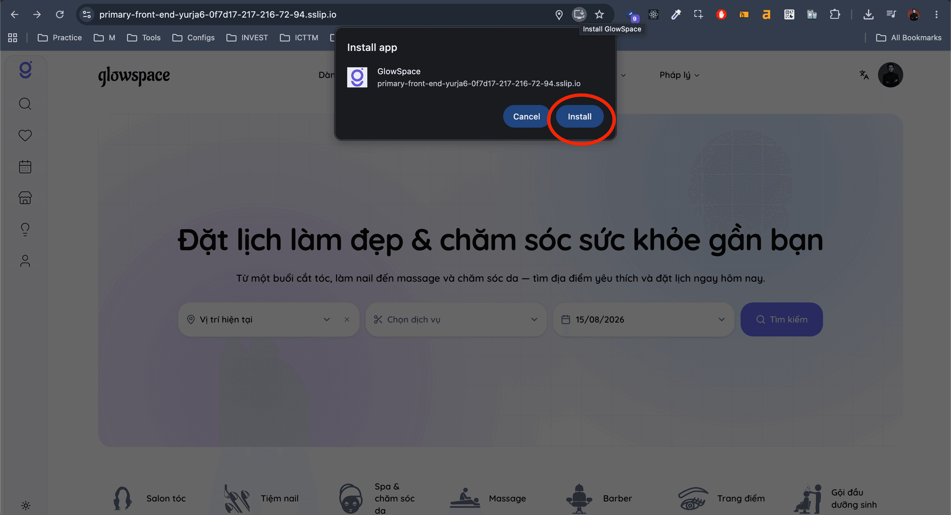 Hộp thoại Install app của Chrome đề nghị cài Ghé Qua trên máy tính