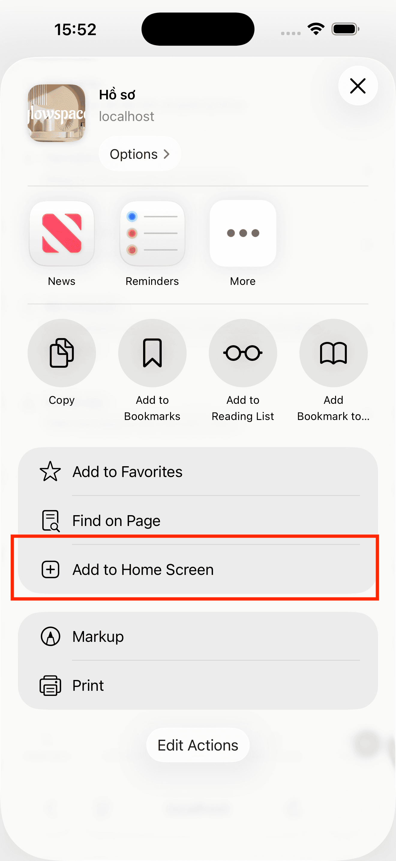 Chọn Thêm vào Màn hình chính để cài Ghé Qua lên iPhone